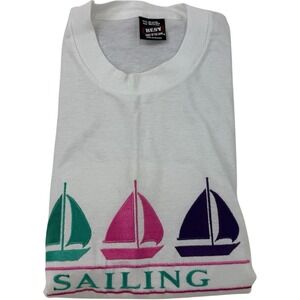Fruit of the Loom BEST Vintage White Sailing T-Shirt Men's 2XL NWOT Made in USA